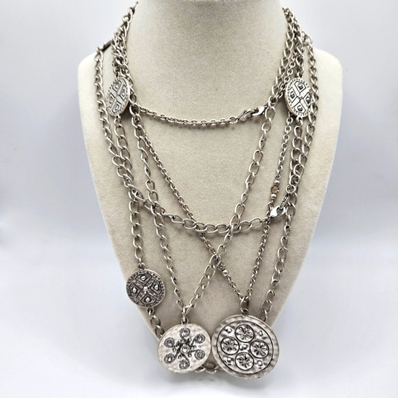 VINTAGE Premier Designs Silver Tone Medallion Convertible Layering Necklace Set - Picture 1 of 7